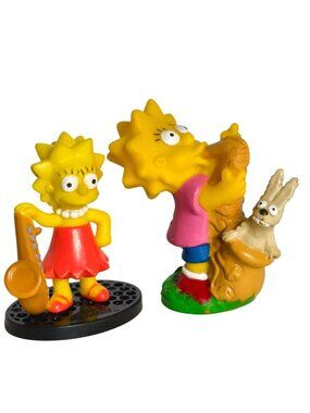 Vtg Simpsons Lisa Saxophone Figures Set Of 2 Collectible Mini 2.5"  Bunny Rare